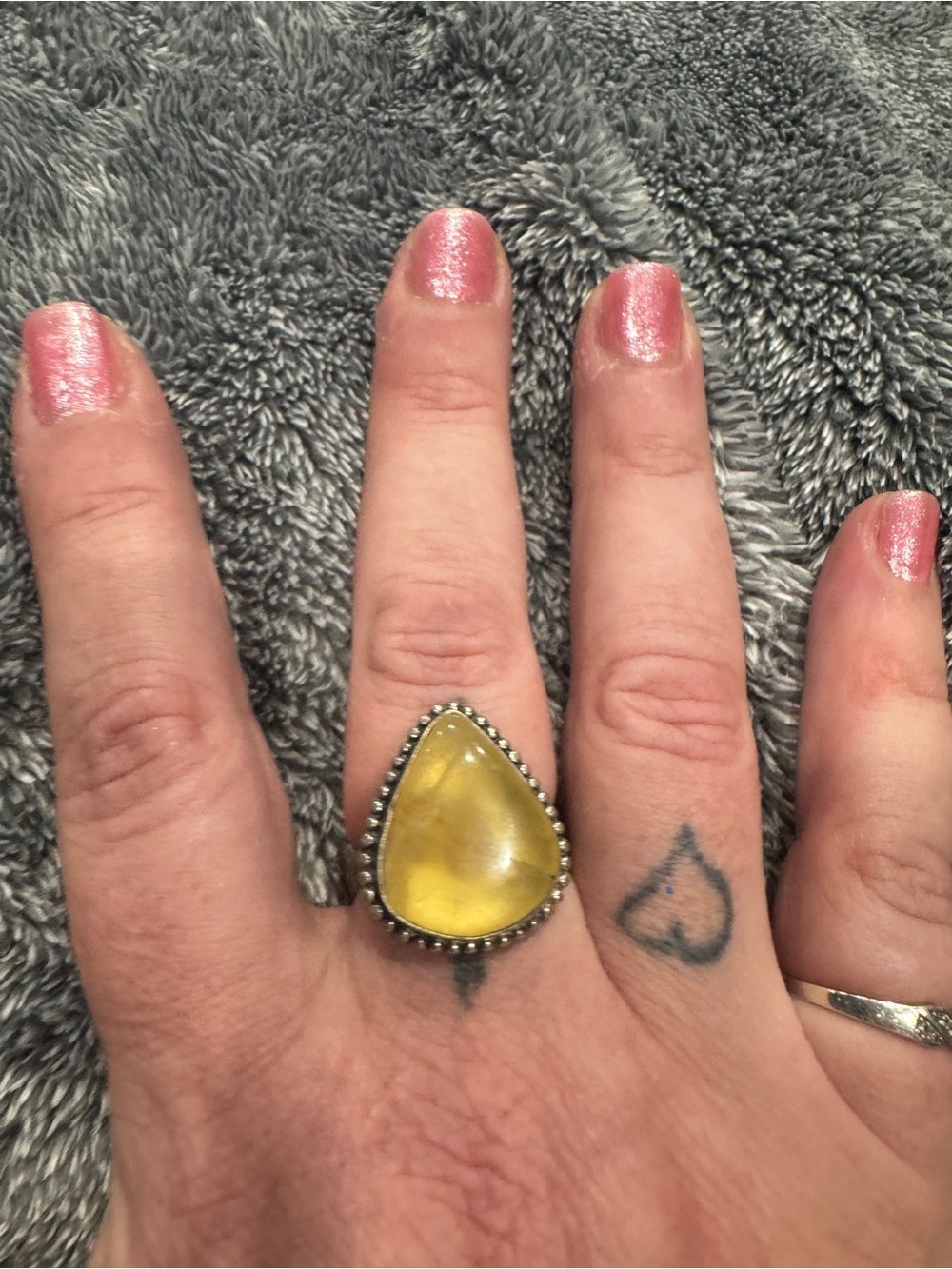 Source Unknown Teardrop Yellow Gemstone Ring in Silver-Tone